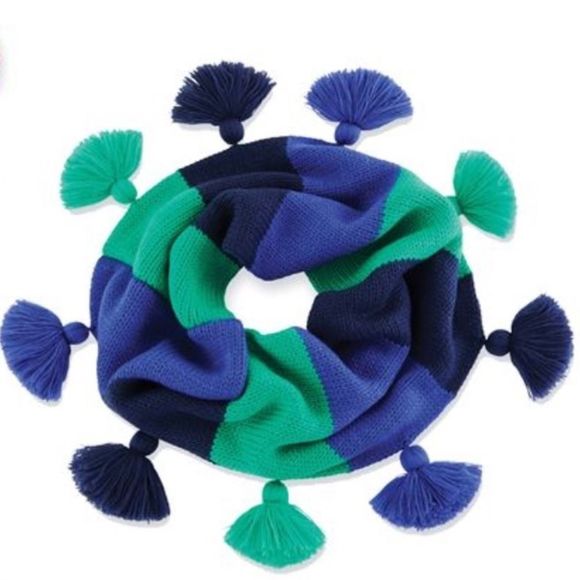 Accessories - Blue & Green Tassel Infinity Scarf